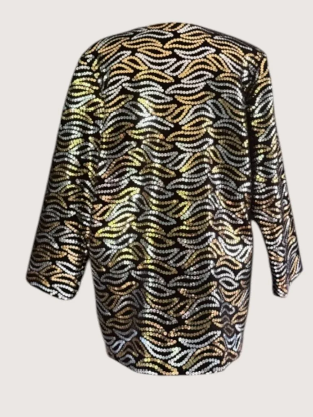 Rothschild For Lilli Ann Night Life Silver Gold Sequin Black Velvet Jacket SZ 10 - Picture 10 of 13